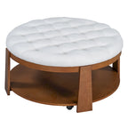 Tavolino da caffè rotondo con pouf, in nero e marrone / bianco avorio, con ripiano, capitonné, a 2 livelli, 1 posto