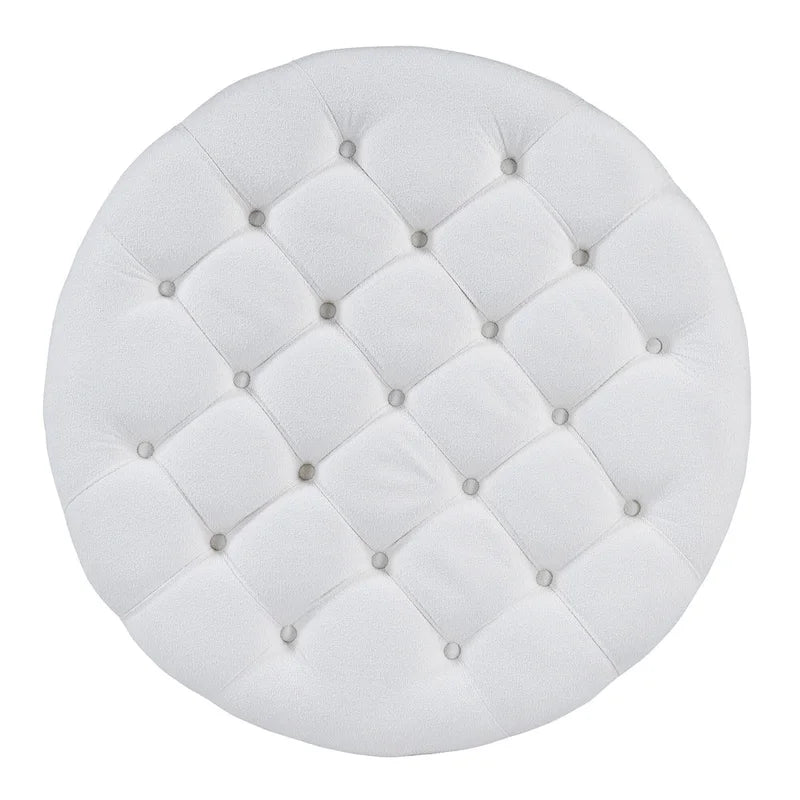 Tavolino da caffè rotondo con pouf, in nero e marrone / bianco avorio, con ripiano, capitonné, a 2 livelli, 1 posto