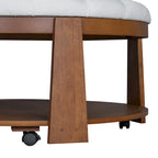 Tavolino da caffè rotondo con pouf, in nero e marrone / bianco avorio, con ripiano, capitonné, a 2 livelli, 1 posto