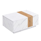 Tavolino Rettangolare con 2 Cassetti, Nero/Bianco, Effetto Marmo e Venature del Legno, Montaggio per 1 Persona
