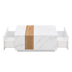 Tavolino Rettangolare con 2 Cassetti, Nero/Bianco, Effetto Marmo e Venature del Legno, Montaggio per 1 Persona