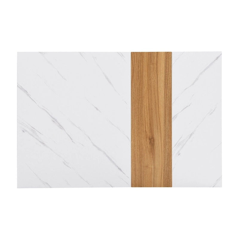 Tavolino Rettangolare con 2 Cassetti, Nero/Bianco, Effetto Marmo e Venature del Legno, Montaggio per 1 Persona