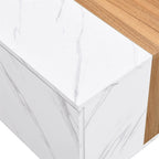 Tavolino Rettangolare con 2 Cassetti, Nero/Bianco, Effetto Marmo e Venature del Legno, Montaggio per 1 Persona