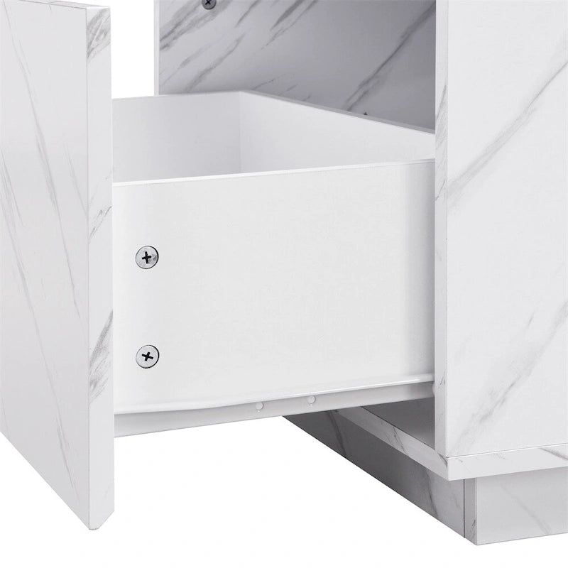Tavolino Rettangolare con 2 Cassetti, Nero/Bianco, Effetto Marmo e Venature del Legno, Montaggio per 1 Persona