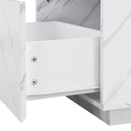 Tavolino Rettangolare con 2 Cassetti, Nero/Bianco, Effetto Marmo e Venature del Legno, Montaggio per 1 Persona