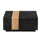 Tavolino Rettangolare con 2 Cassetti, Nero/Bianco, Effetto Marmo e Venature del Legno, Montaggio per 1 Persona