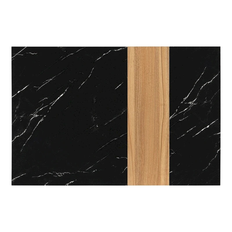 Tavolino Rettangolare con 2 Cassetti, Nero/Bianco, Effetto Marmo e Venature del Legno, Montaggio per 1 Persona