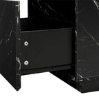 Tavolino Rettangolare con 2 Cassetti, Nero/Bianco, Effetto Marmo e Venature del Legno, Montaggio per 1 Persona