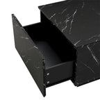 Tavolino Rettangolare con 2 Cassetti, Nero/Bianco, Effetto Marmo e Venature del Legno, Montaggio per 1 Persona