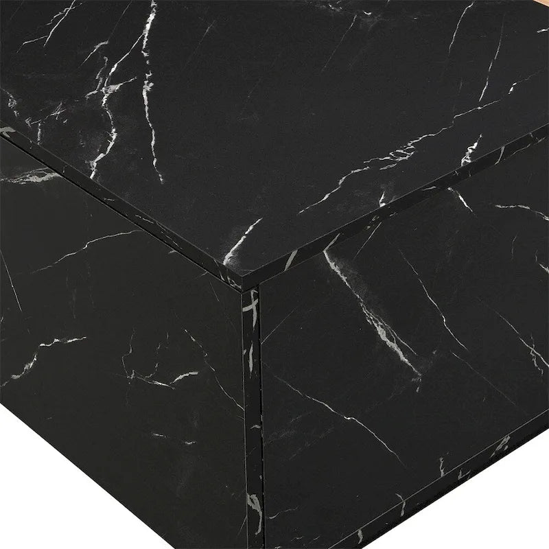 Tavolino Rettangolare con 2 Cassetti, Nero/Bianco, Effetto Marmo e Venature del Legno, Montaggio per 1 Persona