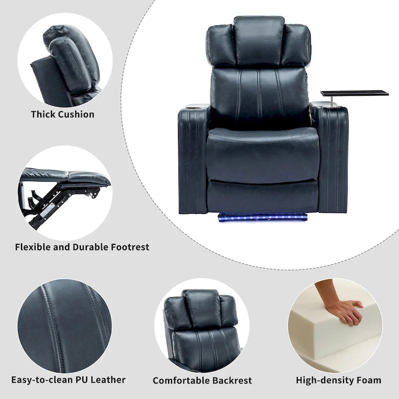 Poltrona reclinabile elettrica in similpelle Nera / Blu / Grigia, Posto Singolo, Portata 136 kg