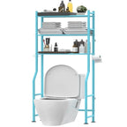 Scaffale portaoggetti da bagno da posizionare sopra il WC a 3 livelli, scaffale in metallo autoportante con 4 ganci, nero/bianco/rosa/blu/viola