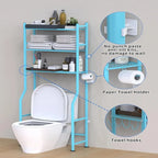 Scaffale portaoggetti da bagno da posizionare sopra il WC a 3 livelli, scaffale in metallo autoportante con 4 ganci, nero/bianco/rosa/blu/viola