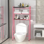 Scaffale portaoggetti da bagno da posizionare sopra il WC a 3 livelli, scaffale in metallo autoportante con 4 ganci, nero/bianco/rosa/blu/viola