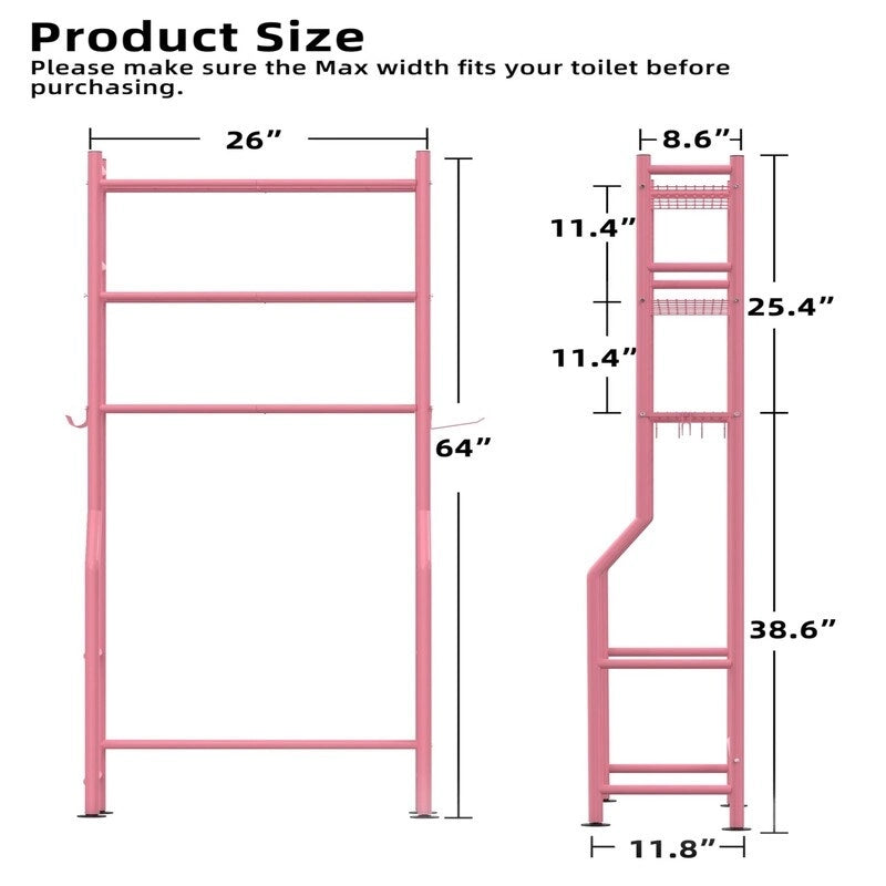 Scaffale portaoggetti da bagno da posizionare sopra il WC a 3 livelli, scaffale in metallo autoportante con 4 ganci, nero/bianco/rosa/blu/viola