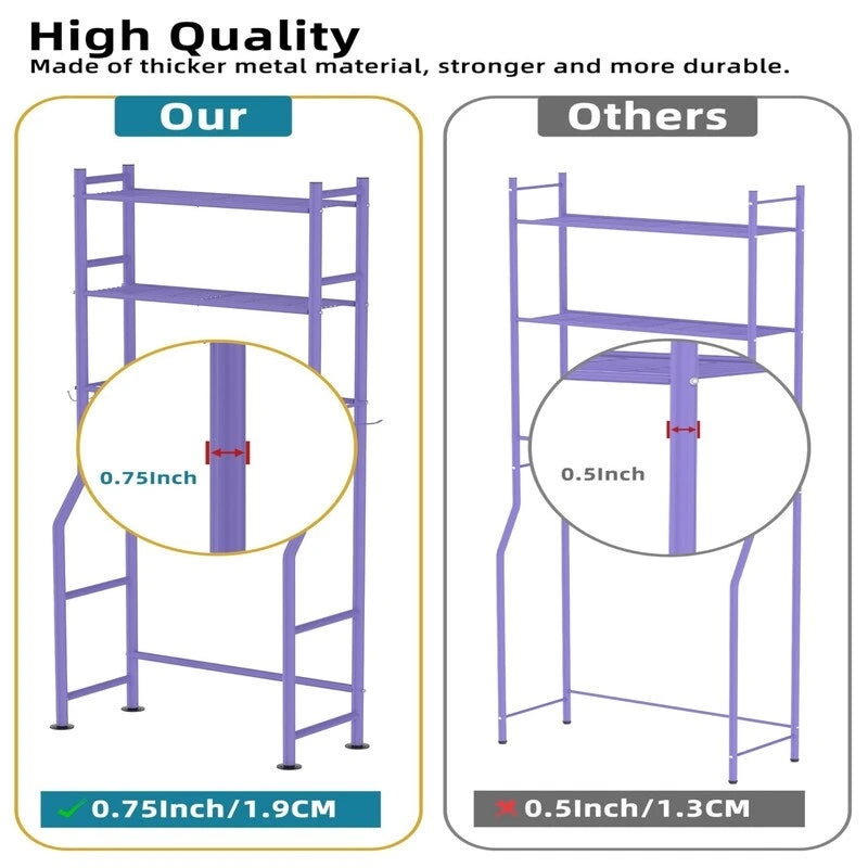 Scaffale portaoggetti da bagno da posizionare sopra il WC a 3 livelli, scaffale in metallo autoportante con 4 ganci, nero/bianco/rosa/blu/viola