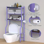 Scaffale portaoggetti da bagno da posizionare sopra il WC a 3 livelli, scaffale in metallo autoportante con 4 ganci, nero/bianco/rosa/blu/viola