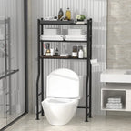 Scaffale portaoggetti da bagno da posizionare sopra il WC a 3 livelli, scaffale in metallo autoportante con 4 ganci, nero/bianco/rosa/blu/viola