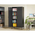 Armadio Metallico Nero a 5 Ripiani con Ante Ventilate, 4 Ripiani Regolabili, 180 cm H