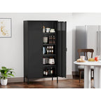 Armadio Metallico Nero a 5 Ripiani con Ante Ventilate, 4 Ripiani Regolabili, 180 cm H