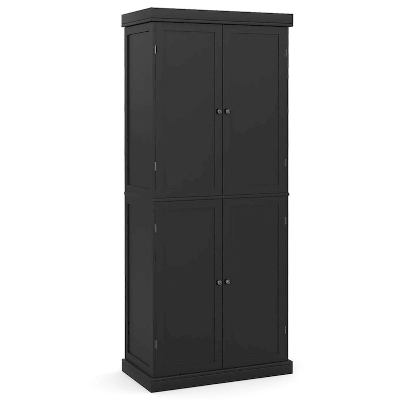 Dispensa da cucina a 4 ante, 6 ripiani, autoportante, bianca/nera