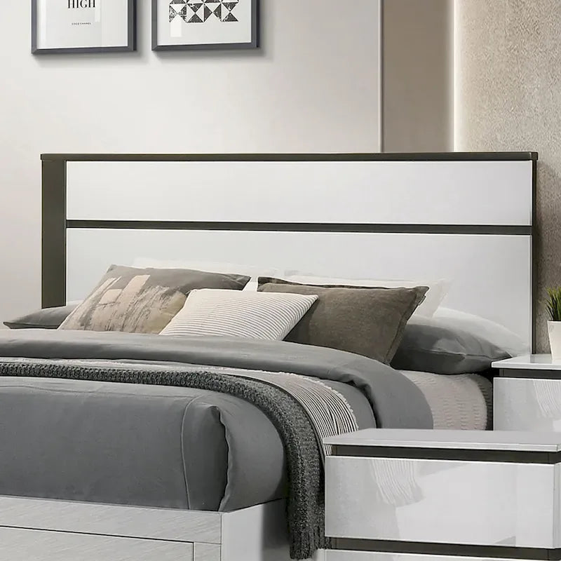 Camera da letto Queen 6 pezzi bianca lucida con porte USB