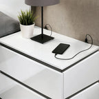 Camera da letto Queen 6 pezzi bianca lucida con porte USB