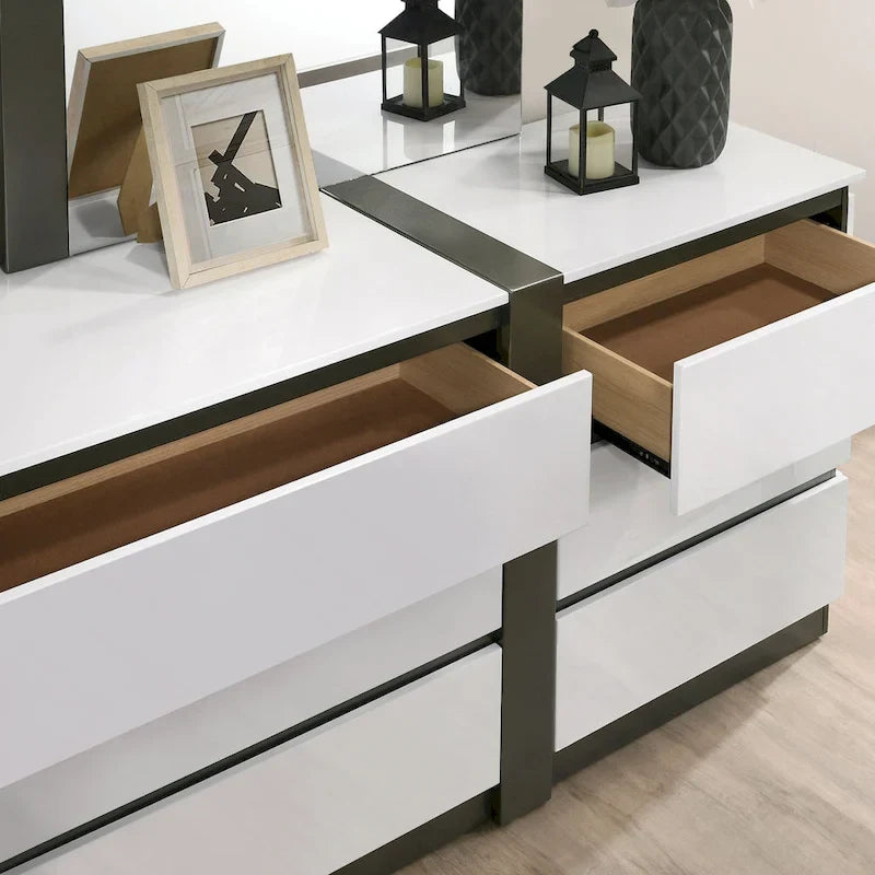 Camera da letto Queen 6 pezzi bianca lucida con porte USB
