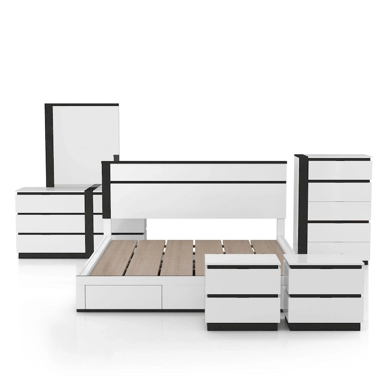 Camera da letto Queen 6 pezzi bianca lucida con porte USB