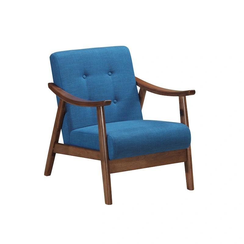 Poltrona d'Appoggio Mid-Century Modern, capitonné, braccioli in legno curvato, grigio scuro / beige / blu navy, 1 posto