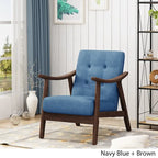 Poltrona d'Appoggio Mid-Century Modern, capitonné, braccioli in legno curvato, grigio scuro / beige / blu navy, 1 posto