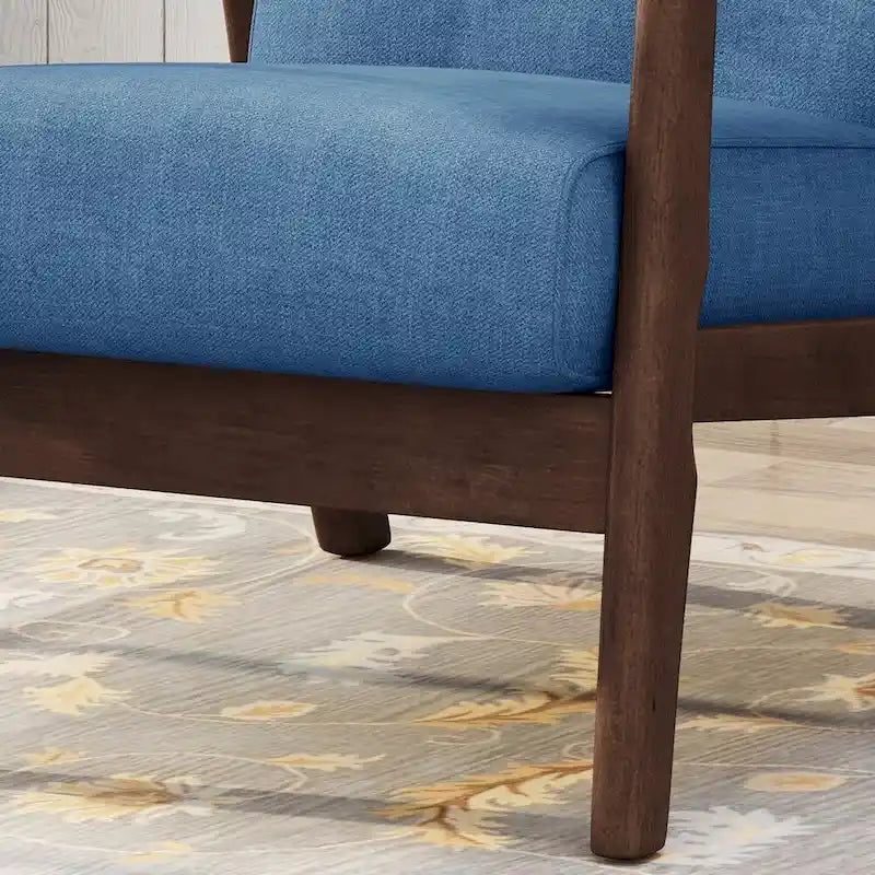 Poltrona d'Appoggio Mid-Century Modern, capitonné, braccioli in legno curvato, grigio scuro / beige / blu navy, 1 posto