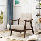 Poltrona d'Appoggio Mid-Century Modern, capitonné, braccioli in legno curvato, grigio scuro / beige / blu navy, 1 posto