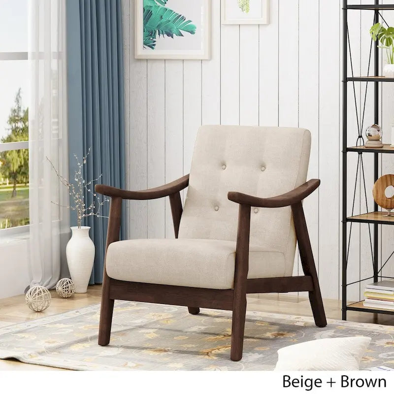 Poltrona d'Appoggio Mid-Century Modern, capitonné, braccioli in legno curvato, grigio scuro / beige / blu navy, 1 posto