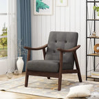 Poltrona d'Appoggio Mid-Century Modern, capitonné, braccioli in legno curvato, grigio scuro / beige / blu navy, 1 posto