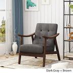 Poltrona d'Appoggio Mid-Century Modern, capitonné, braccioli in legno curvato, grigio scuro / beige / blu navy, 1 posto