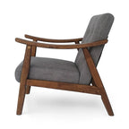 Poltrona d'Appoggio Mid-Century Modern, capitonné, braccioli in legno curvato, grigio scuro / beige / blu navy, 1 posto