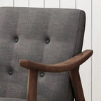 Poltrona d'Appoggio Mid-Century Modern, capitonné, braccioli in legno curvato, grigio scuro / beige / blu navy, 1 posto