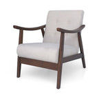 Poltrona d'Appoggio Mid-Century Modern, capitonné, braccioli in legno curvato, grigio scuro / beige / blu navy, 1 posto