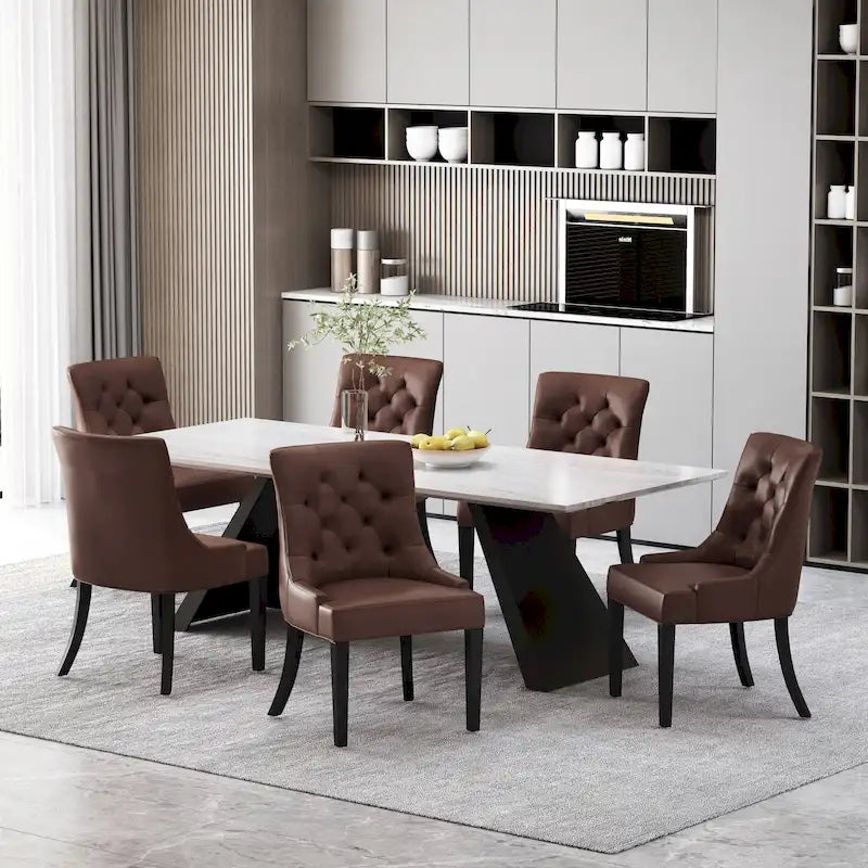 Sedia da pranzo trapuntata in similpelle marrone scuro, set da 6
