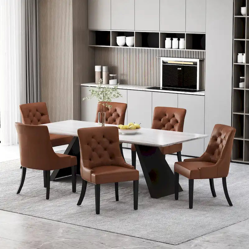 Sedia da pranzo trapuntata in similpelle marrone scuro, set da 6