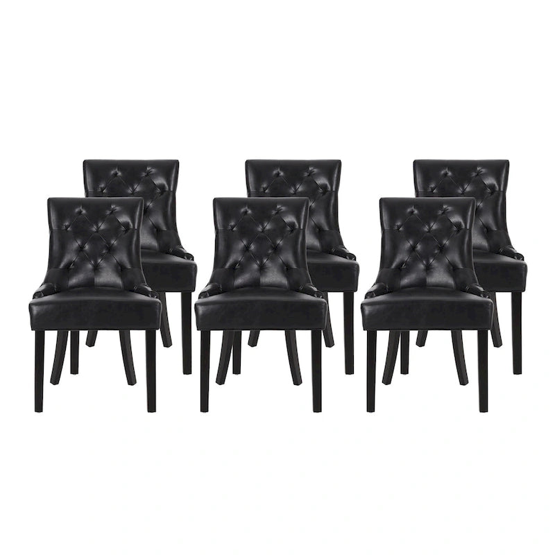 Sedia da pranzo trapuntata in similpelle marrone scuro, set da 6