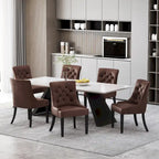 Sedia da pranzo trapuntata in similpelle marrone scuro, set da 6