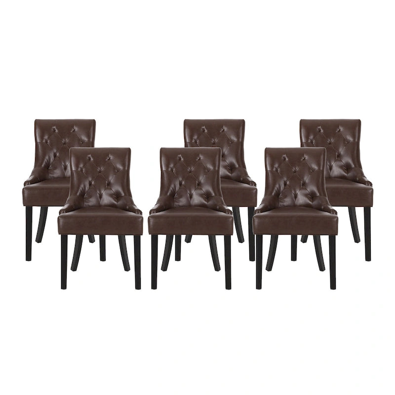 Sedia da pranzo trapuntata in similpelle marrone scuro, set da 6