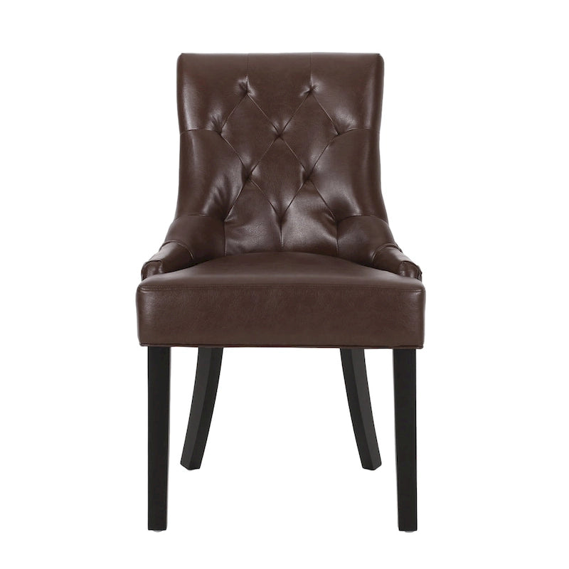 Sedia da pranzo trapuntata in similpelle marrone scuro, set da 6