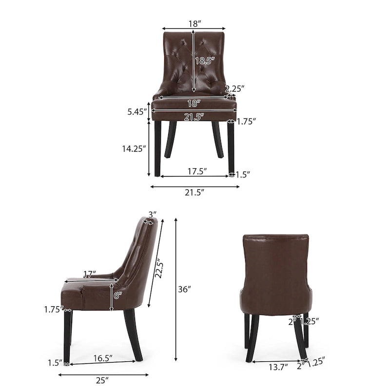 Sedia da pranzo trapuntata in similpelle marrone scuro, set da 6