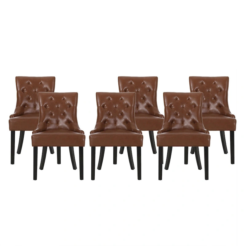 Sedia da pranzo trapuntata in similpelle marrone scuro, set da 6