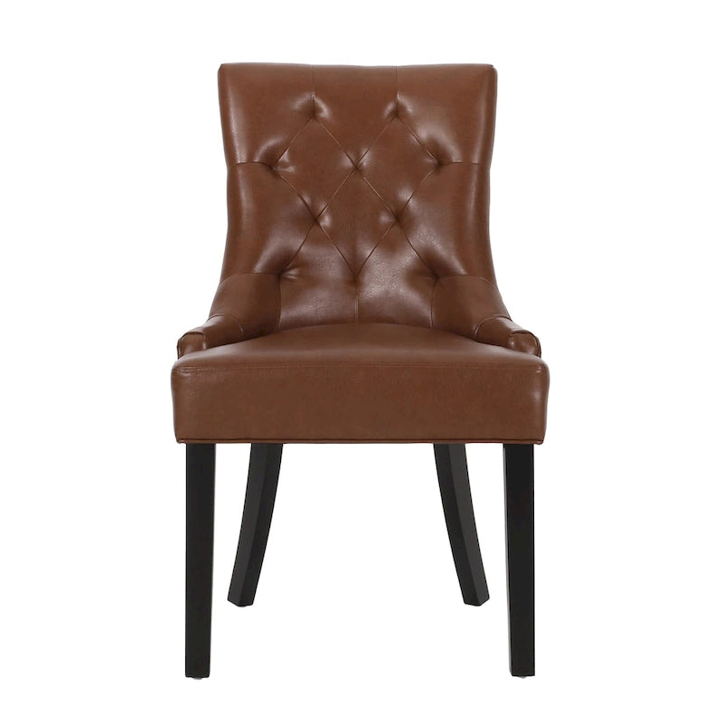 Sedia da pranzo trapuntata in similpelle marrone scuro, set da 6