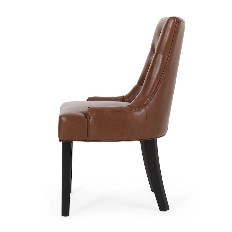 Sedia da pranzo trapuntata in similpelle marrone scuro, set da 6