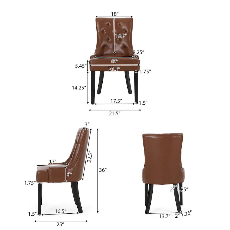 Sedia da pranzo trapuntata in similpelle marrone scuro, set da 6